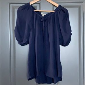Joie | Navy Silk Short Sleeve Blouse